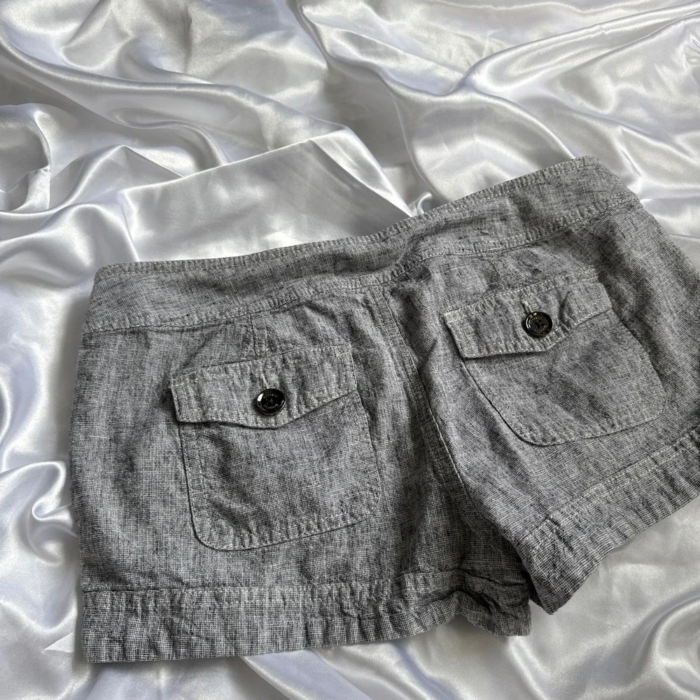 Express Gray Marl Linen Blend Sailor Shorts Button Front Nautical Womens Size 12